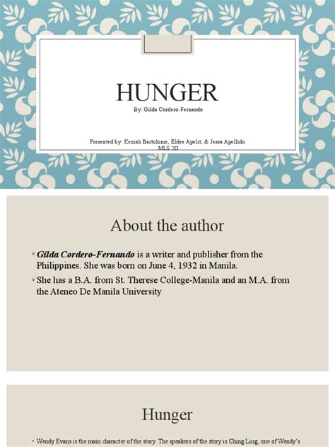 What is the theme of the story of hunger by gilda cordero.